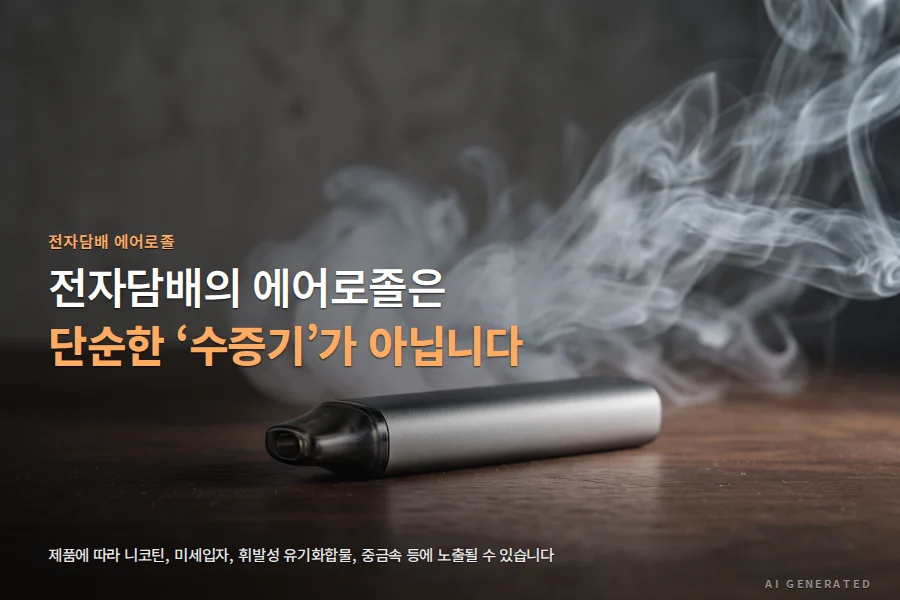 전자담배 에어로졸 구성. 단순한 수증기가 아니며 유해물질 노출 가능